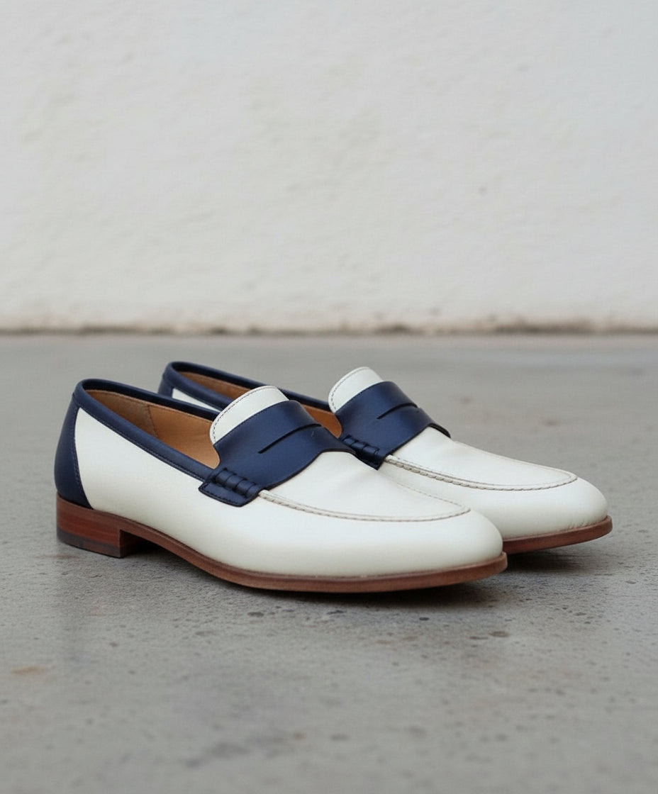 Handmade Men Two Tone Formal Shoes, Blue and White Dress Shoes
