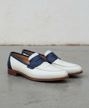 Handmade Men Two Tone Formal Shoes, Blue and White Dress Shoes