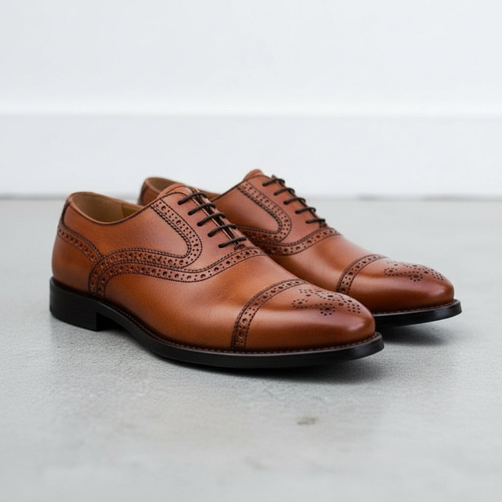 Handmade Men Brown Oxford Formal Shoes Brogue Dress Shoes Leather Shoes