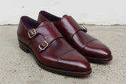 Handcrafted Men's Burgundy Double Buckle Dress Shoes