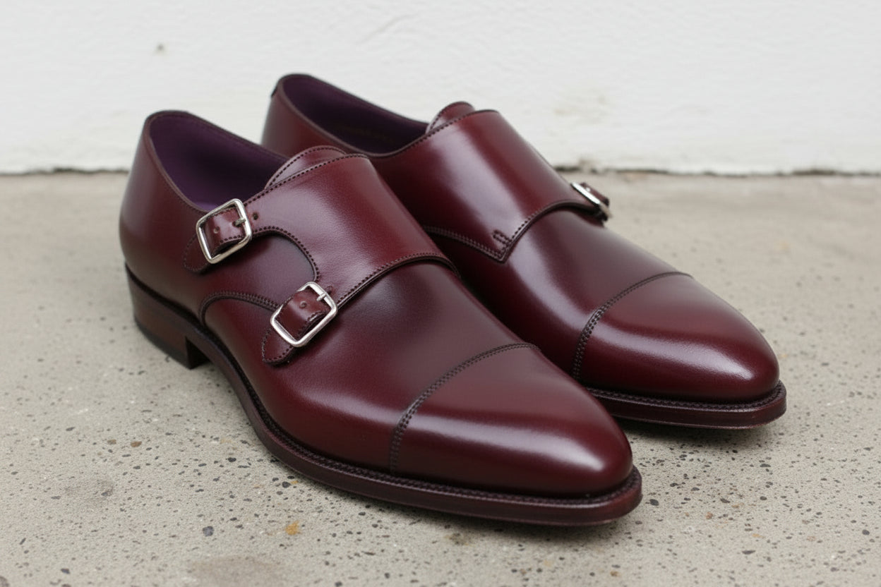 Handcrafted Men's Burgundy Double Buckle Dress Shoes