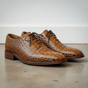 Handmade Men's Tan Brown  Crocodile Leather Oxford Dress Shoes