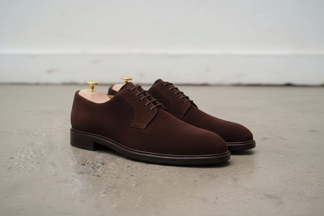 Handmade Men's Brown Suede Formal Derby Shoes - Men's Brown Suede Dress Shoes