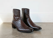 Handmade Men's Brown Classic Alligators  Side Zipper Boots
