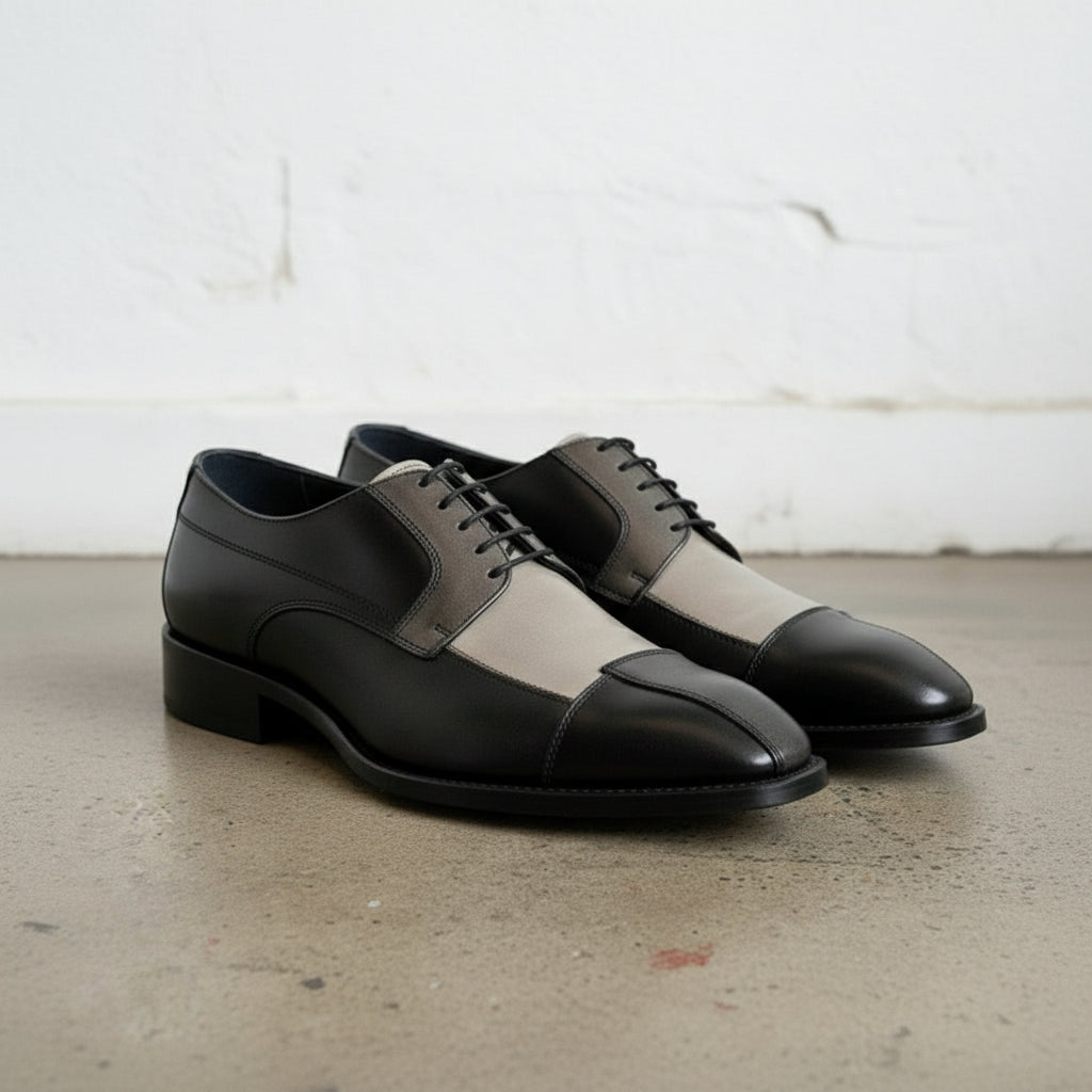 Handmade Men's Three Tone Derby Dress Shoes, Men Leather Formal Derby Shoes