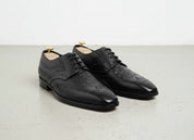 Handcrafted Men's Black Ostrich Leather Wingtip Shoes
