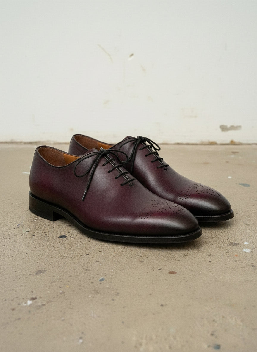 Handcrafted Burgundy Whole Cut Oxford Leather Dress Shoes