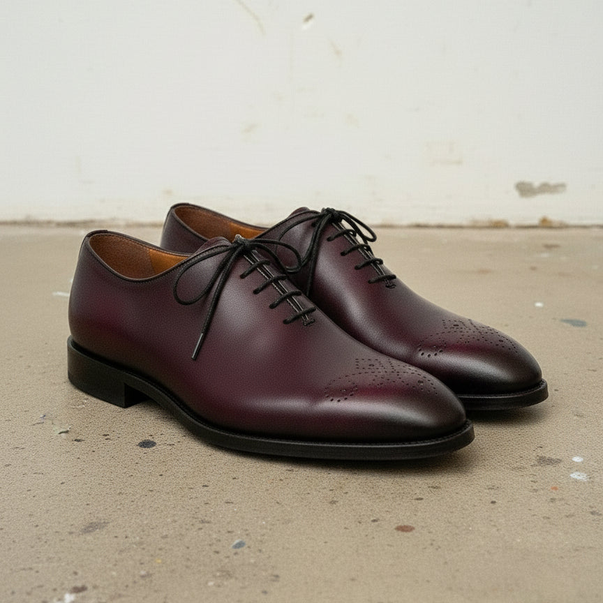 Handcrafted Burgundy Whole Cut Oxford Leather Dress Shoes
