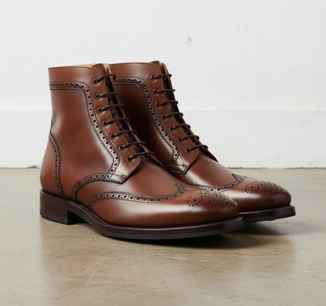 Men's High Ankle Wingtip Brogue Lace-up Dress Boots