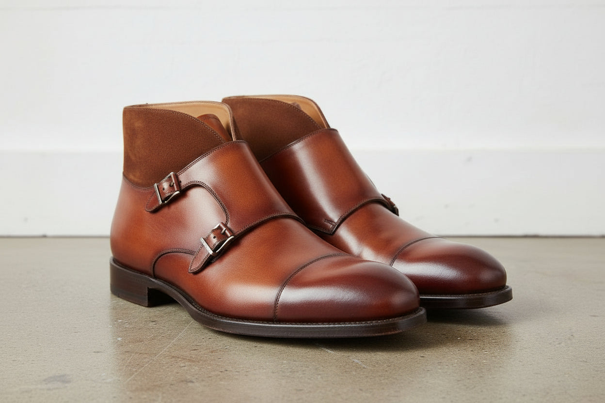 Handmade Men's Double Monk Leather Chukka Boots.