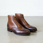 Handcrafted Men's Brown  Wingtip Leather Ankle Boots, Hand Burnish Brogue Boots