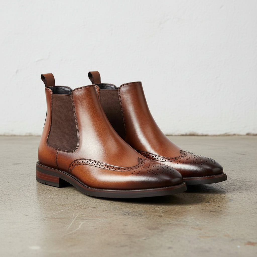 Handmade Men's Cow Leather Suede Wingtip Dress Boots