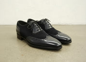 Handmade Black Suede & Leather Wingtip Shoes