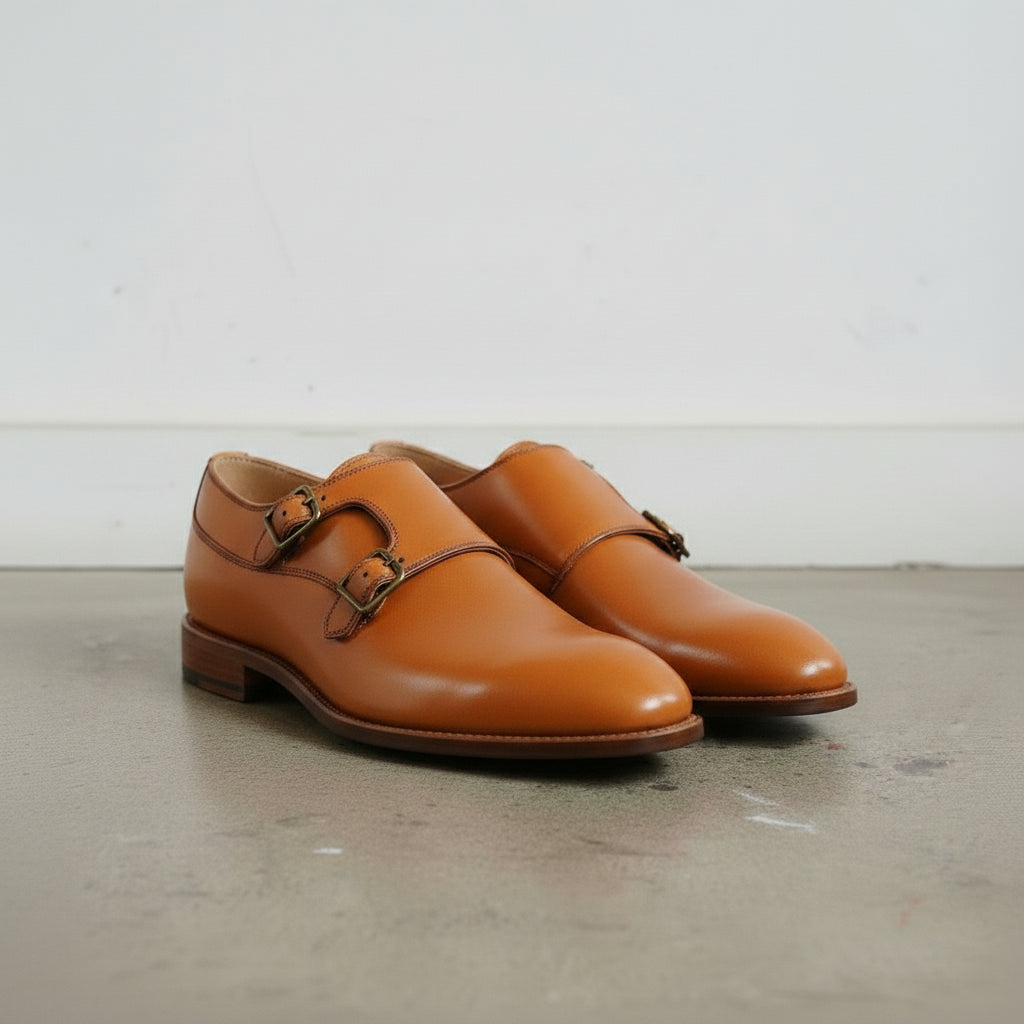 Handmade Men's Tan Double Monk Dress Shoes