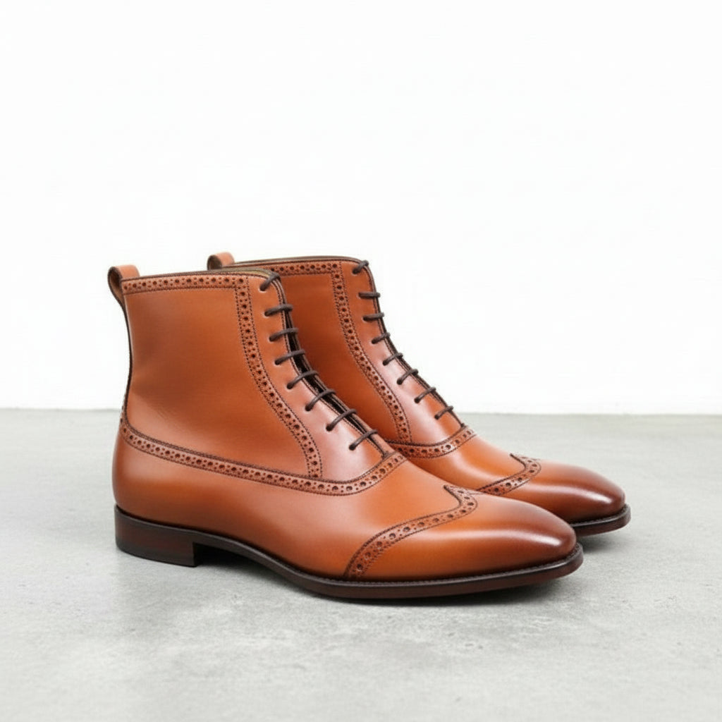 Handmade Men's Wing Tip Lace Up Ankle Dress Boots, Men Leather Ankle Boot