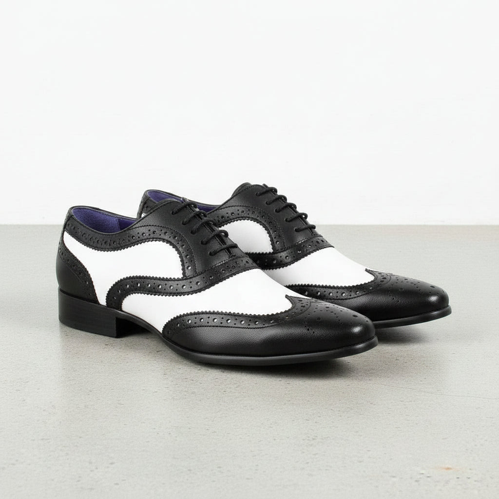 Men's Black and White Two-Tone Wingtip Leather Spectator Oxfords — Bardolph