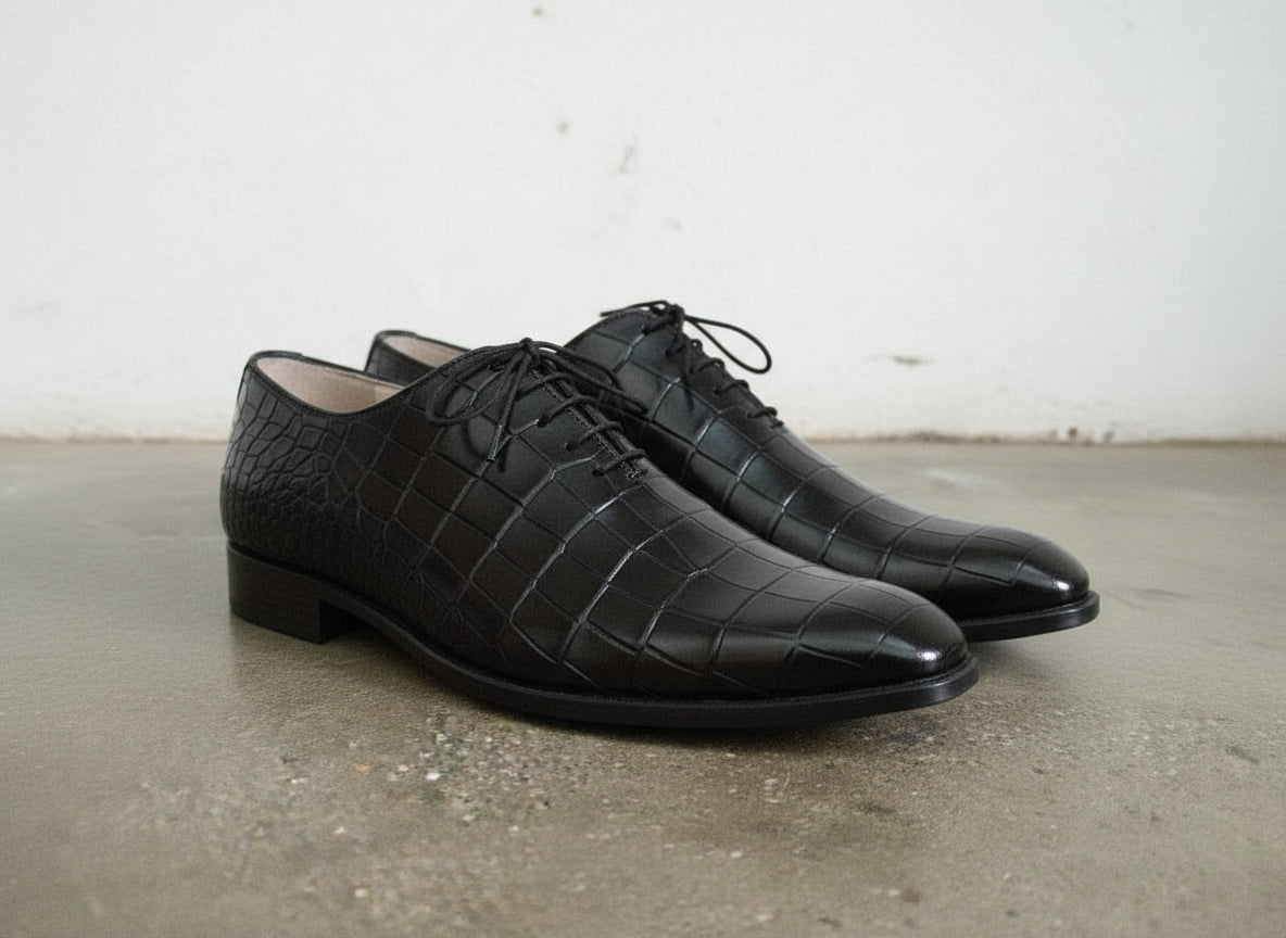 Handmade Men's Black Alligator Leather Dress Shoes