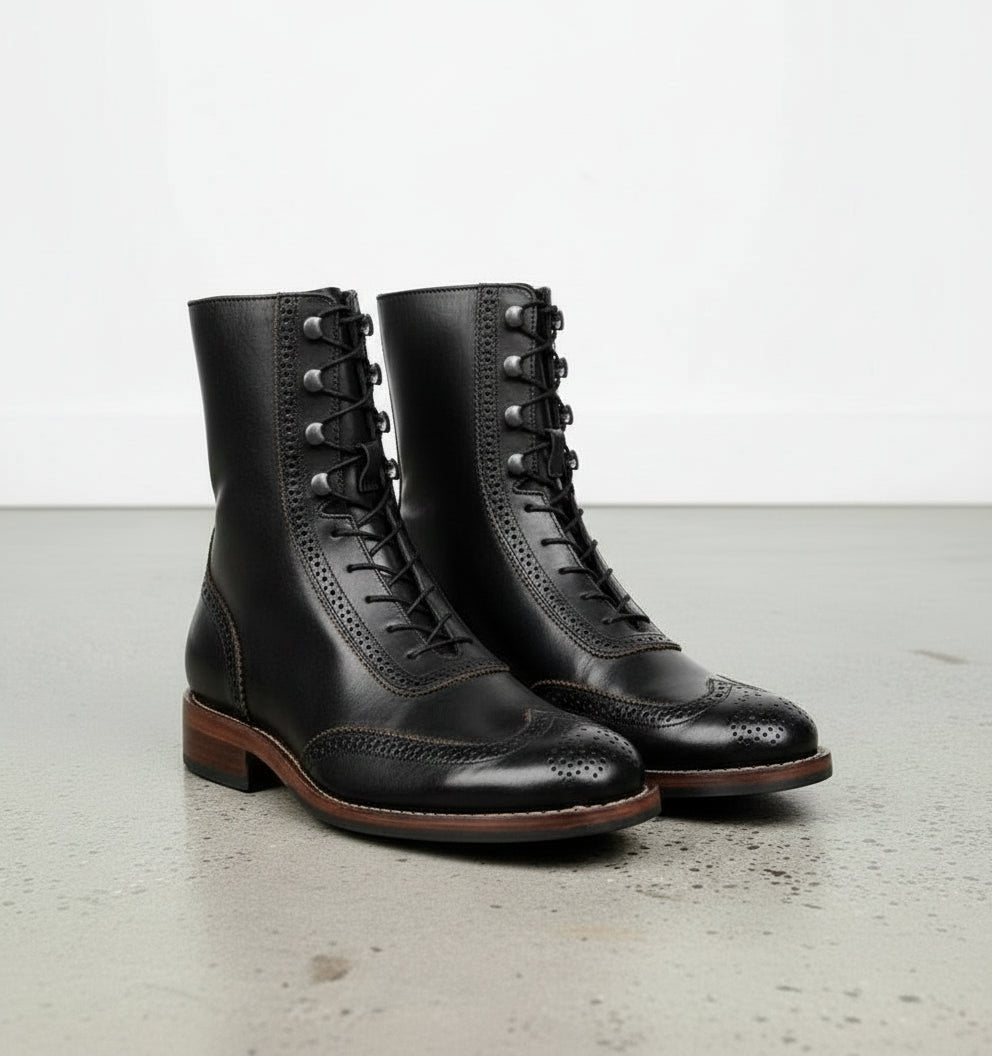 Handcrafted Men's Wingtip Leather Ankle Boots