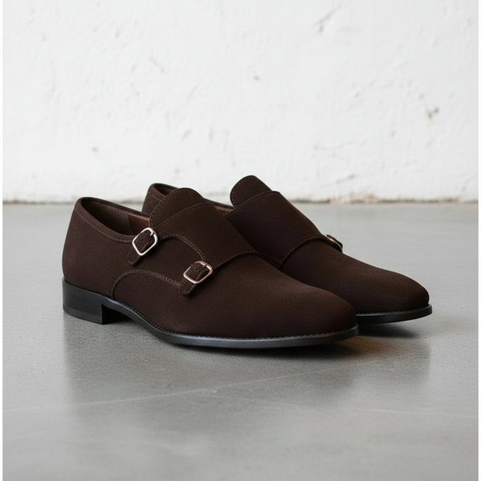 Men's Brown  Suede Double Monk Dress Shoes