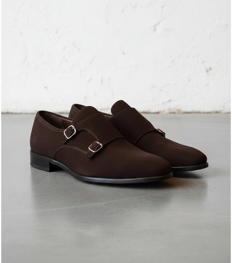 Men's Brown Color Formal Double Monk Shoes - Classic Suede Dress Shoes