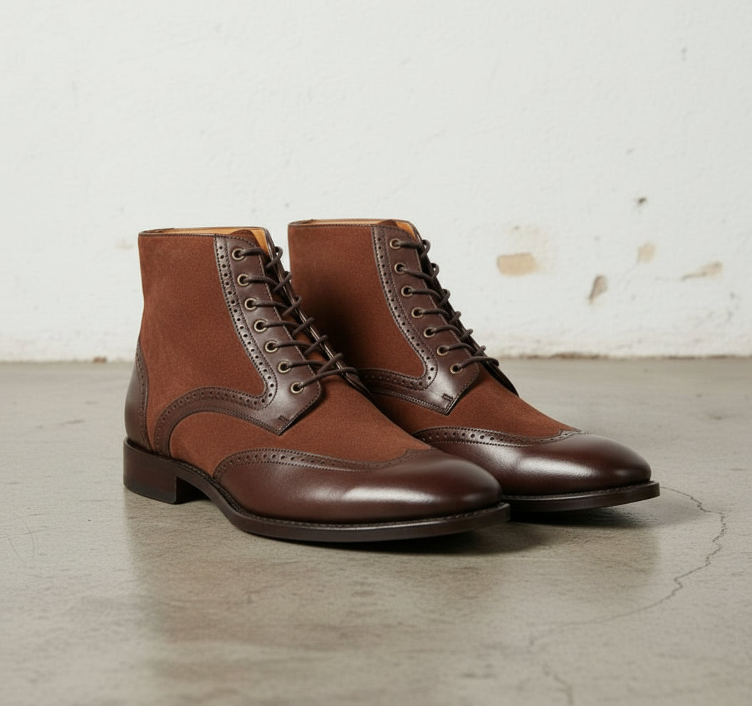 Handmade Ankle Boot ,Classic Brown Lace Up Full Grain Leather Mens Boots