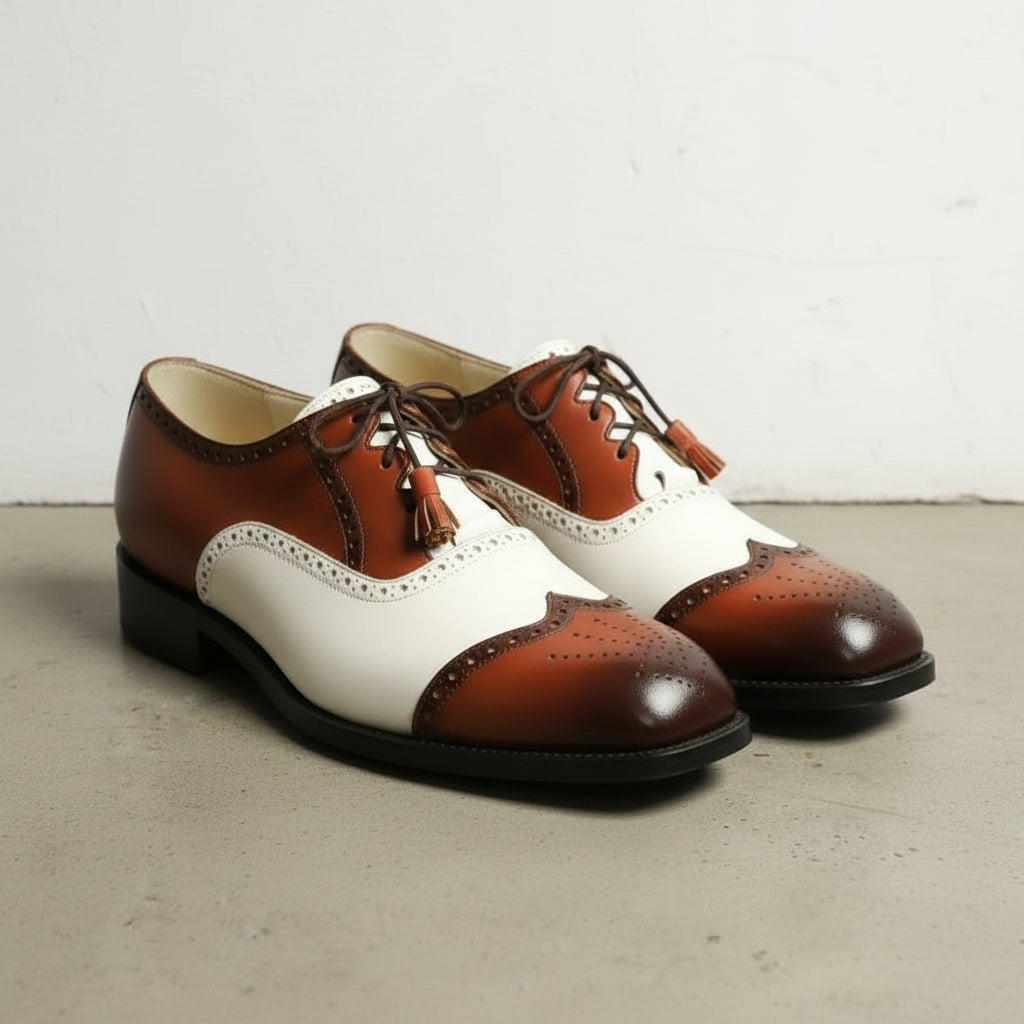 Handcrafted Men's Two-tone Spectator  Dress Shoes