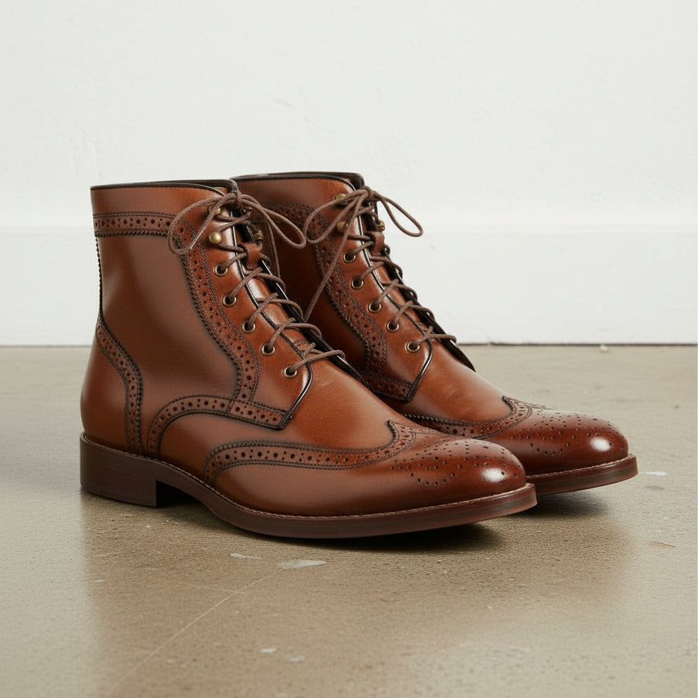 Handmade Men's Brown Wingtip Brogue Leather Boots