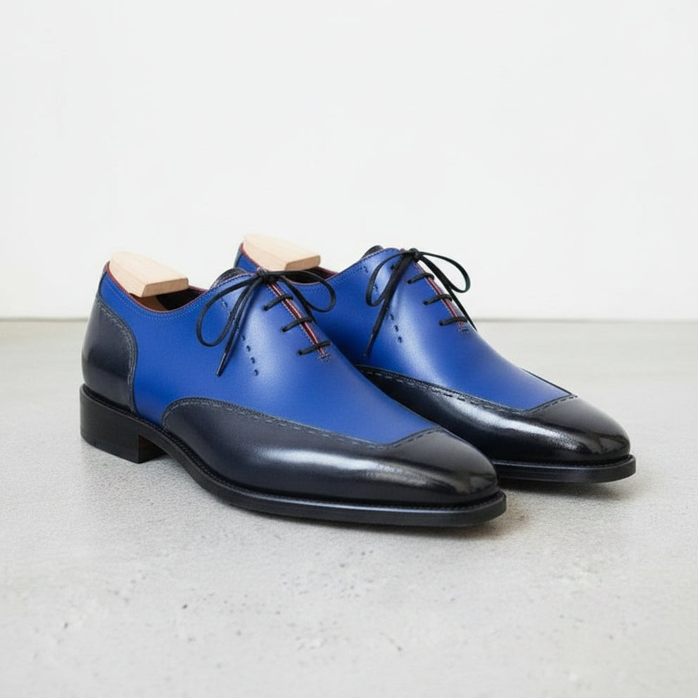 Handmade Black and Blue Leather Formal Dress Shoes