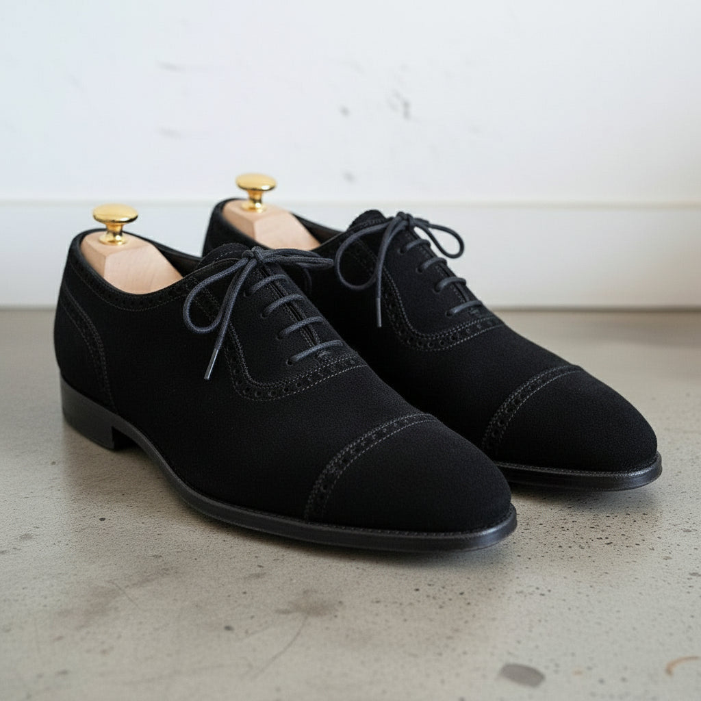 Handmade Mens Black Suede Shoes, Mens Black Oxfords Dress Shoes