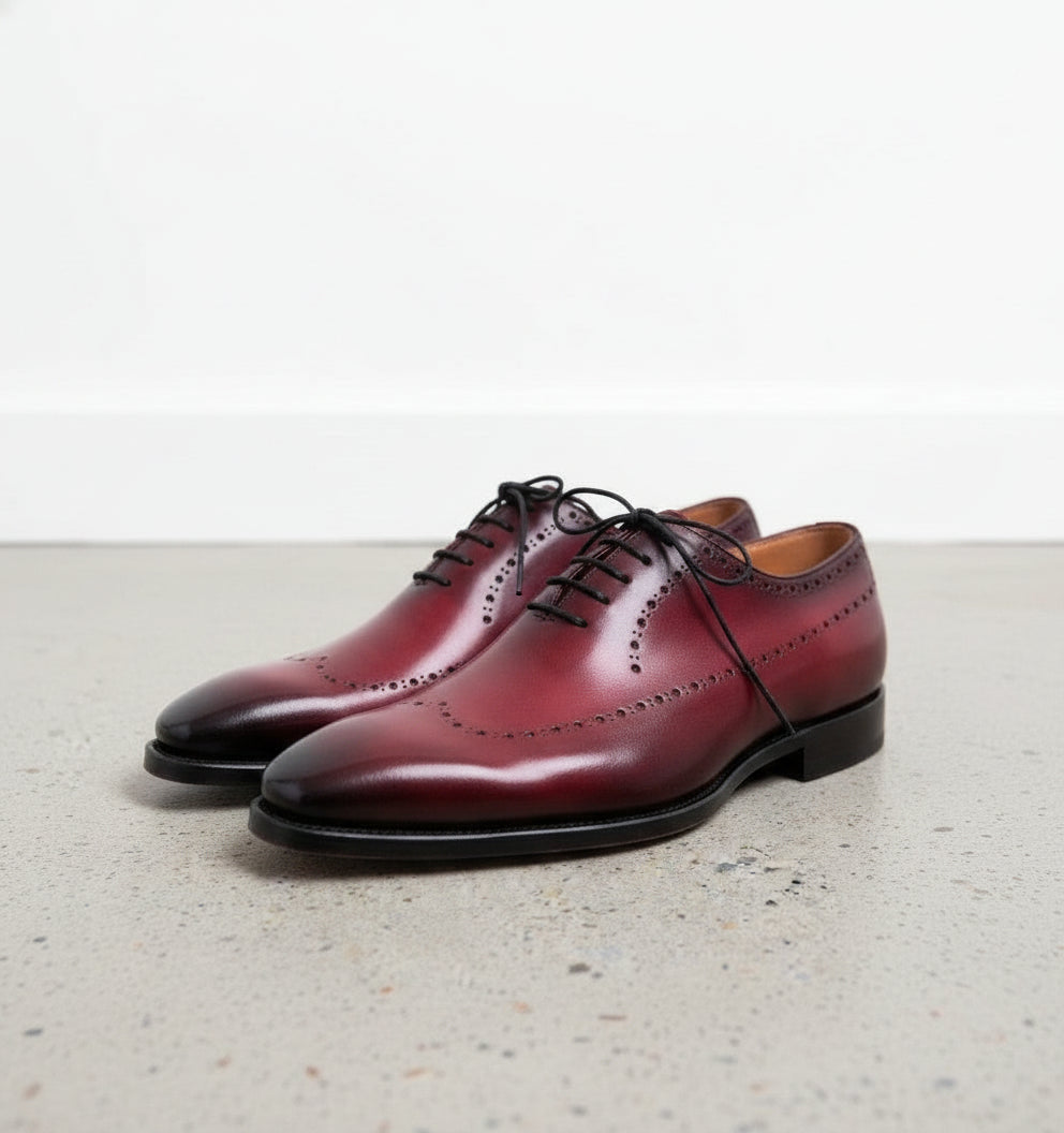 Handmade Men's Burgundy Brogue Formal Dress Shoes