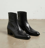 Men's Punk Black Crocodile Leather Zip Ankle Boots
