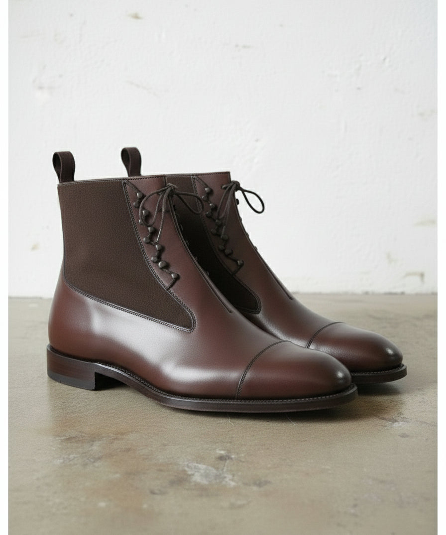 Handmade Men's Brown Leather Lace-up Ankle Boots