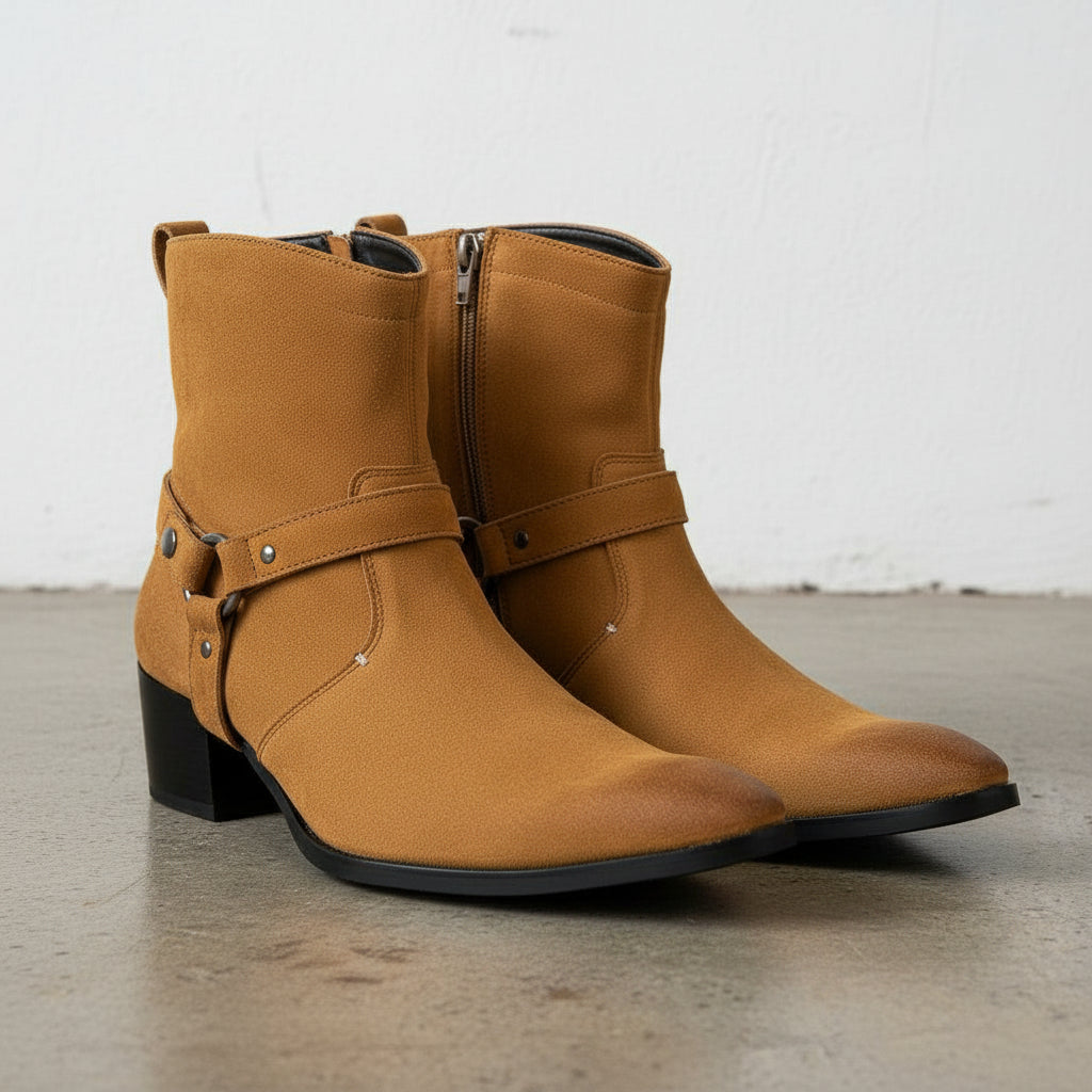 Men's Tan Color Suede Size Zipper Boots, Men's Fashion Ankle Style Boots