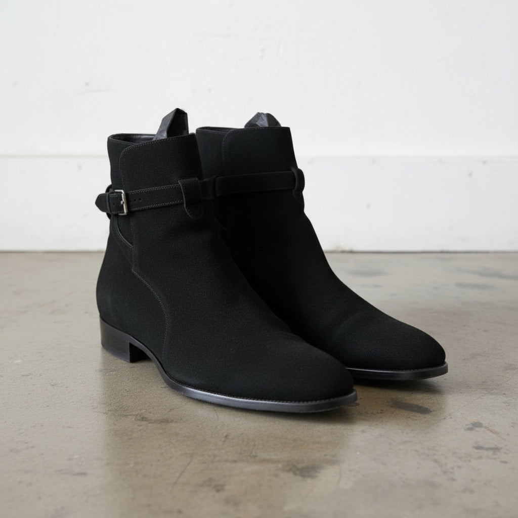 Handmade Men's Black Suede Jodhpurs Boot, Men Black Ankle Boots