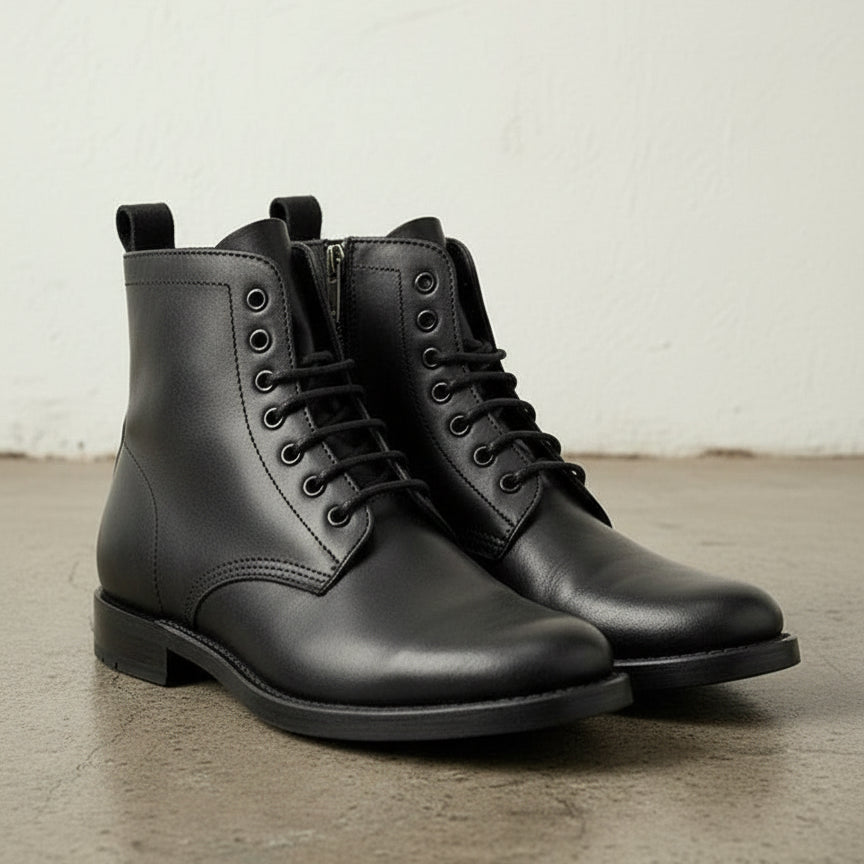 Handcrafted Men's Black Leather Ankle Boots with Zipper Detail