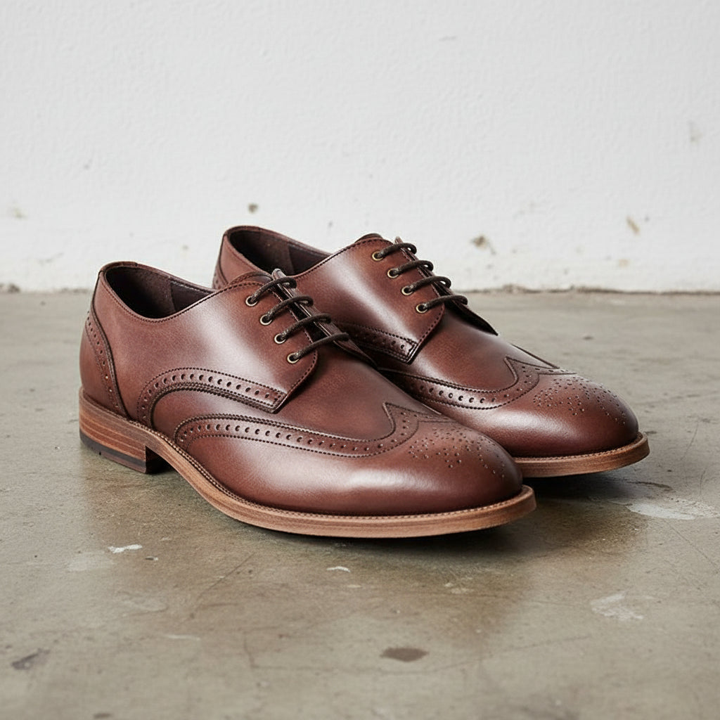 Handmade Men's Full Grain Leather Wingtip Dress Shoes