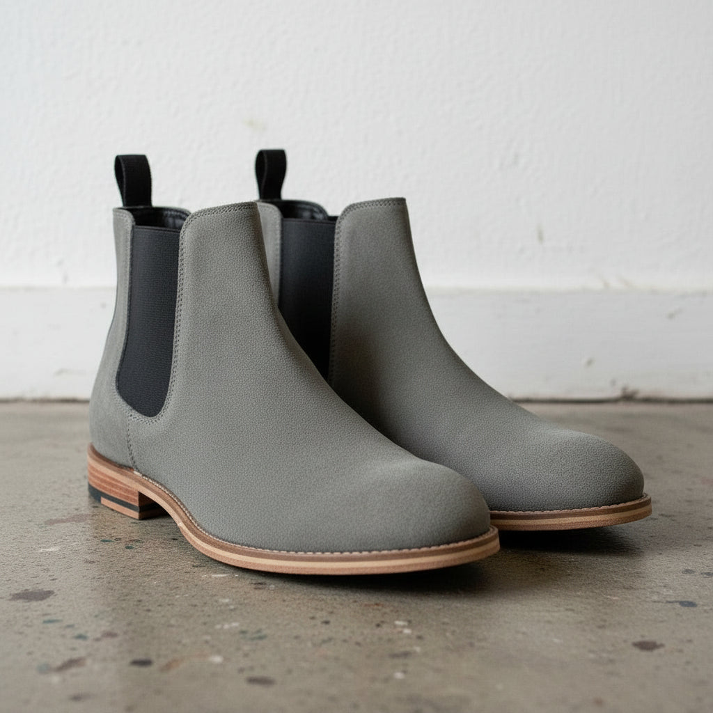 Handmade Men's Gray Suede Chelsea Ankle Boots
