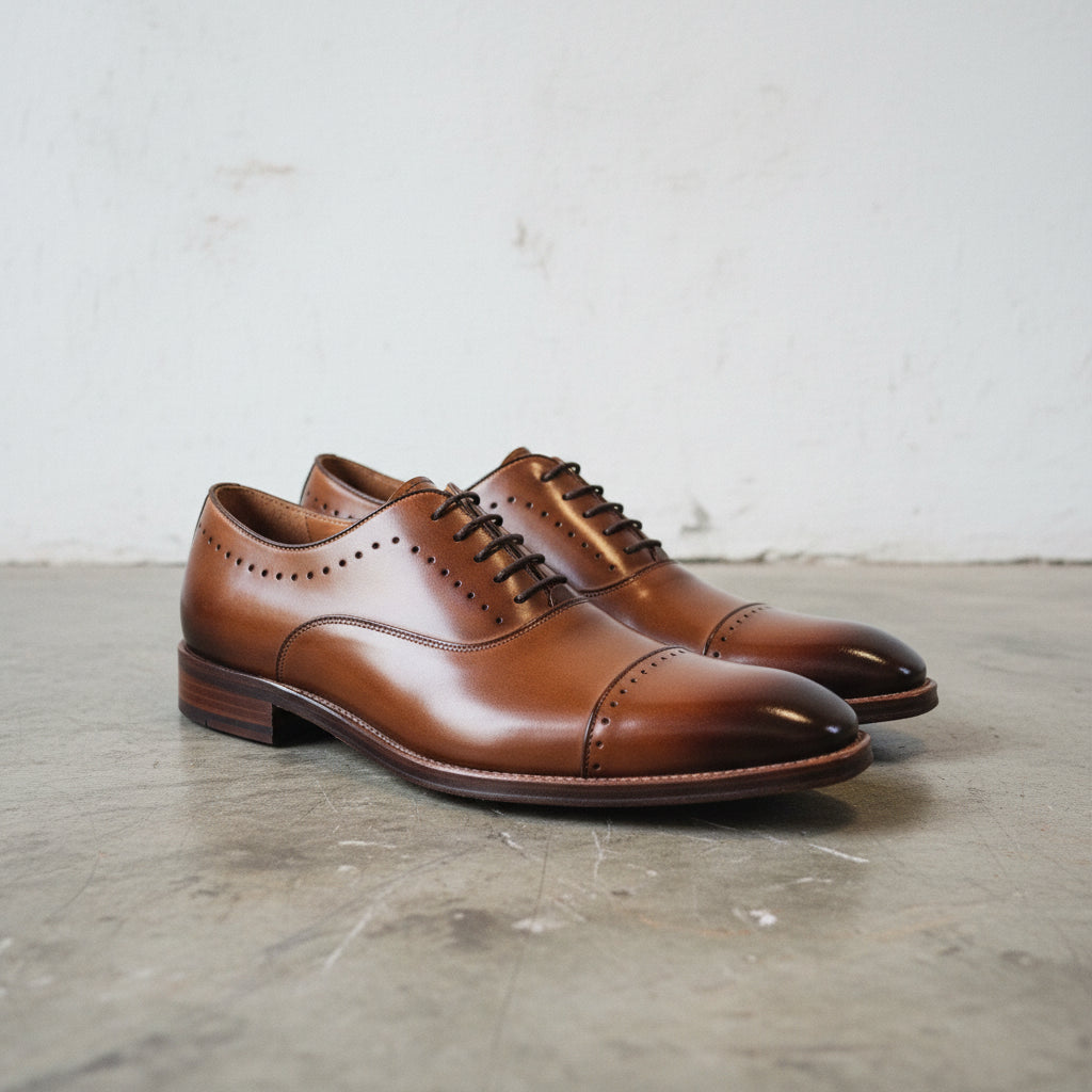 Handmade Men's Full Grain Leather Polished Cap Toe Shoes