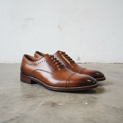 Handmade Men's Full Grain Leather Polished Cap Toe Shoes