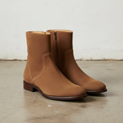 Handcrafted Men's Brown Suede Ankle Boot with Zip