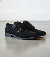 Men's Black Suede Double Monk Dress Shoes