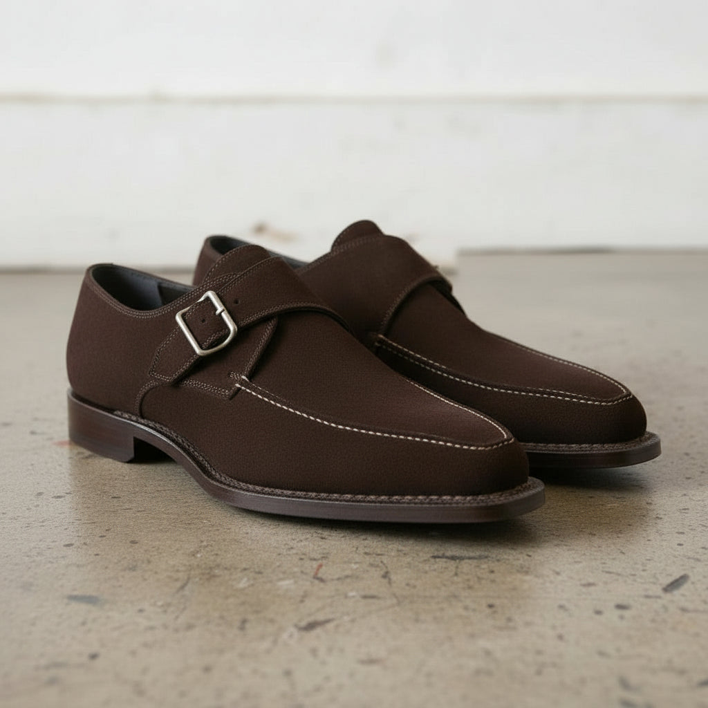 Handcrafted Men's Brown Suede Monk Shoes