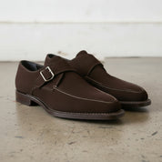 Handcrafted Men's Brown Suede Monk Shoes