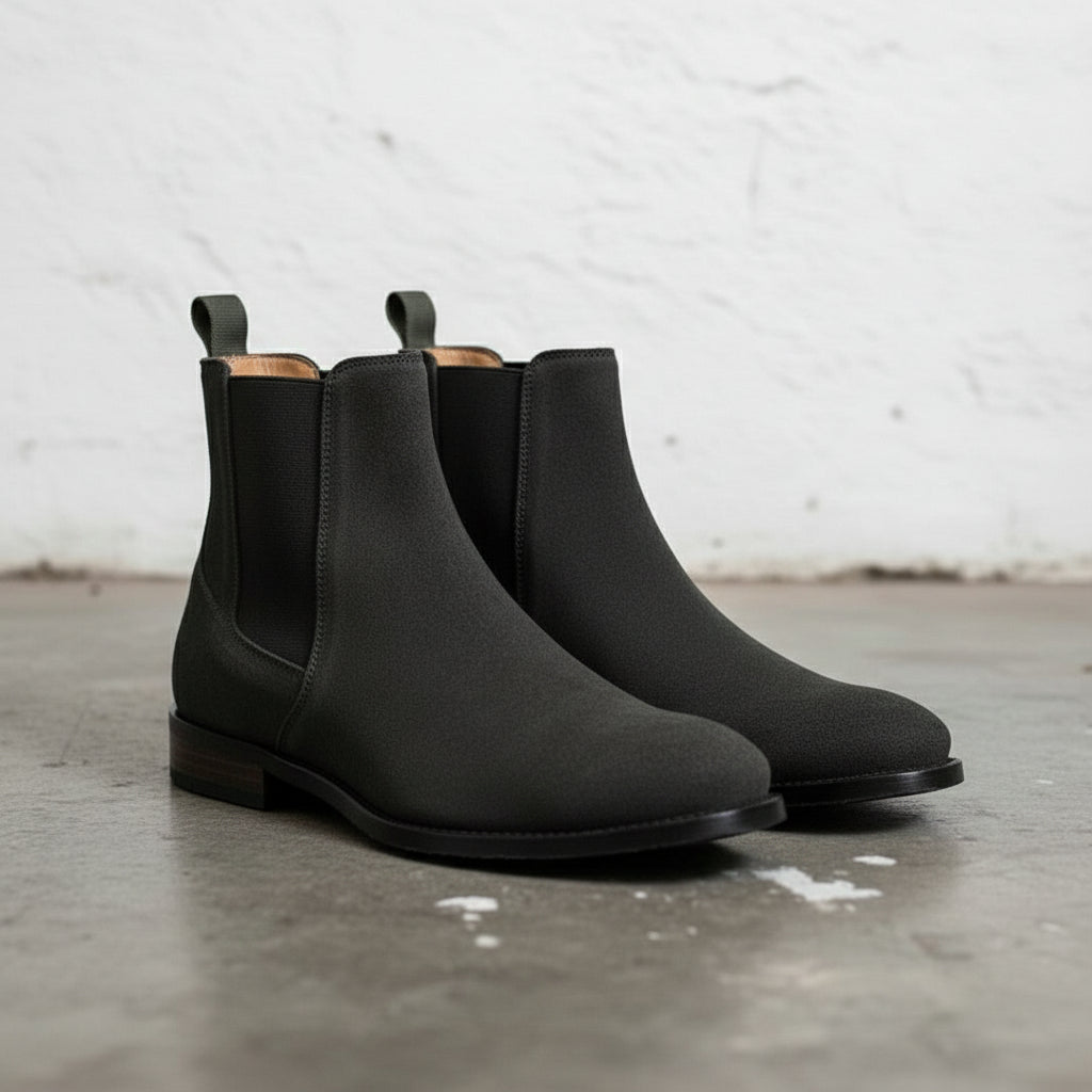 Handmade Men's Charcoal Suede Chelsea Ankle High Boots