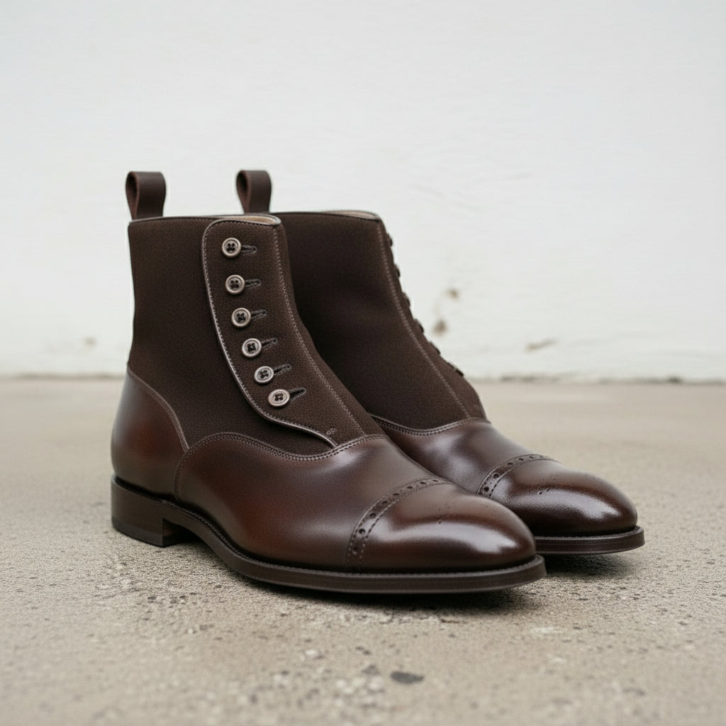 Handmade Mens Brown Button Boots, Men Gentlemen Ankle Boots, Leather Boot
