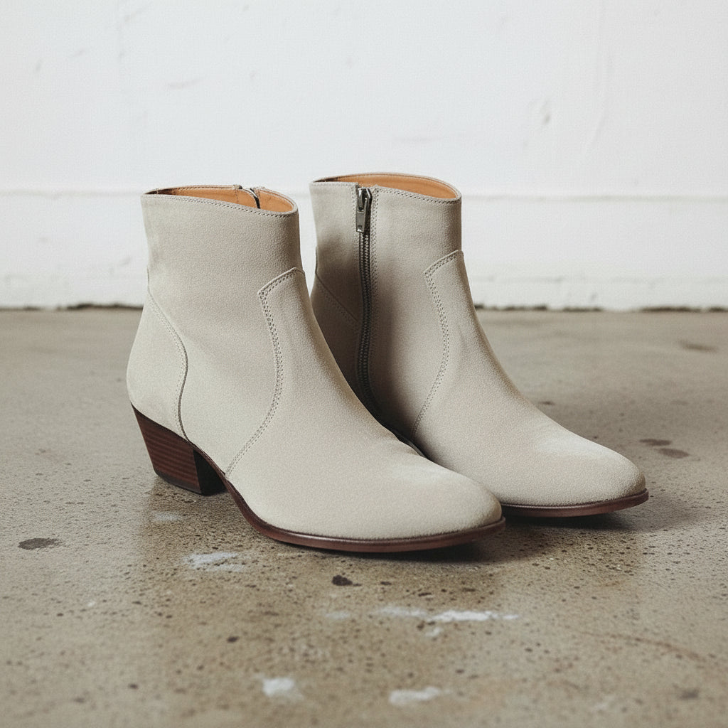 Handmade Men's Gray Suede Zipper Ankle Boots