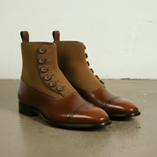 Men's Handmade Brown Leather Ankle Boots with Button Detail