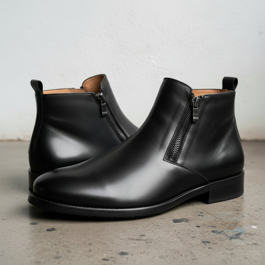 Men's Vintage Cow Leather Zipper Ankle Boots