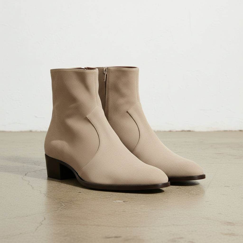 Handmade Men's Beige Suede Ankle Boots, Men Dress Boot, New Zipper Boot