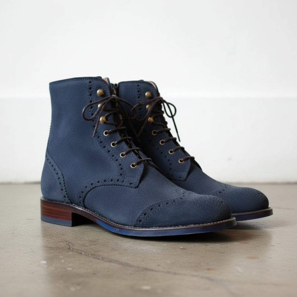 Men's Dark Blue Cap-Toe Suede Ankle Boots - Braybrooke US 5.5 / Navy Blue / D